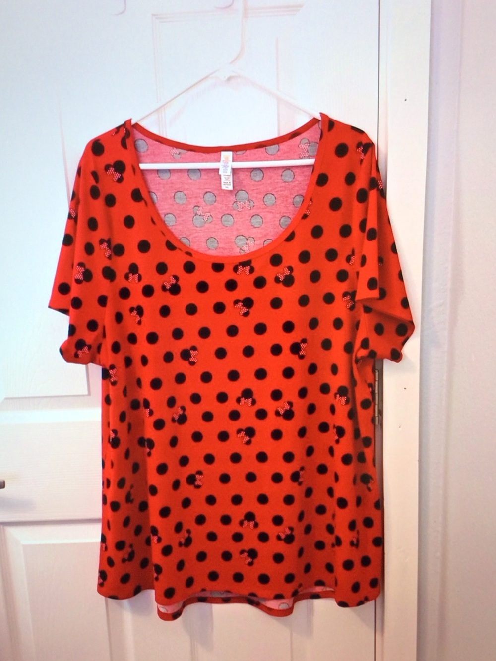 LuLaRoe Red Scoop Neck Top with Black Polka Dots
